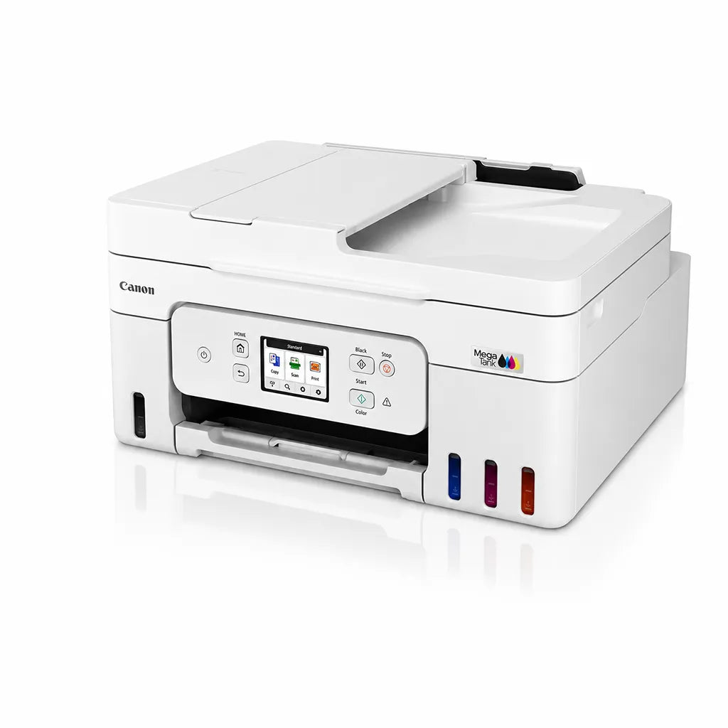 Canon PIXMA G4780 wireless colour ink tank printer front angle view with ADF and touchscreen control panel -tpstech.in