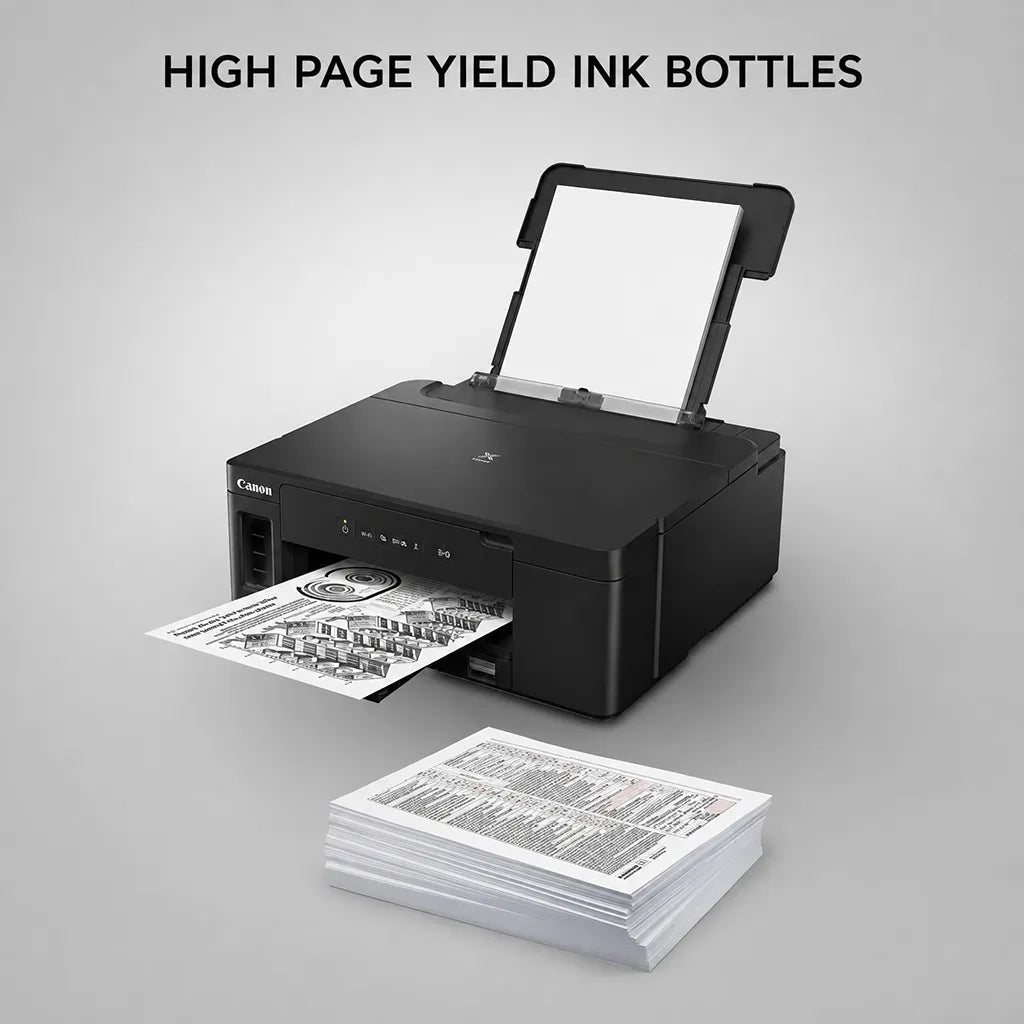 Canon PIXMA GM2070 high page yield ink bottle, spill-resistant design and optional colour printing features -tpstech.in