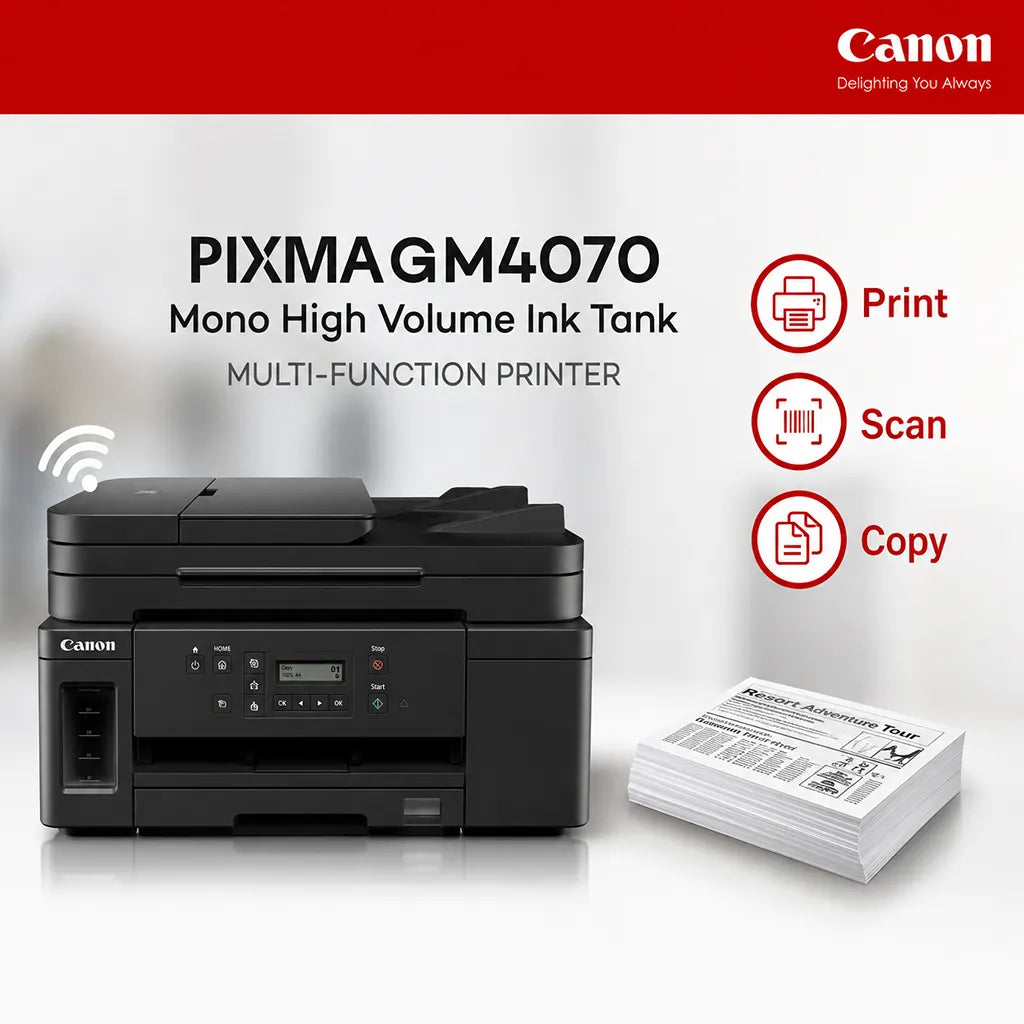 Canon PIXMA GM4070 MegaTank multifunction printer with Print Scan and Copy functions -tpstech.in
