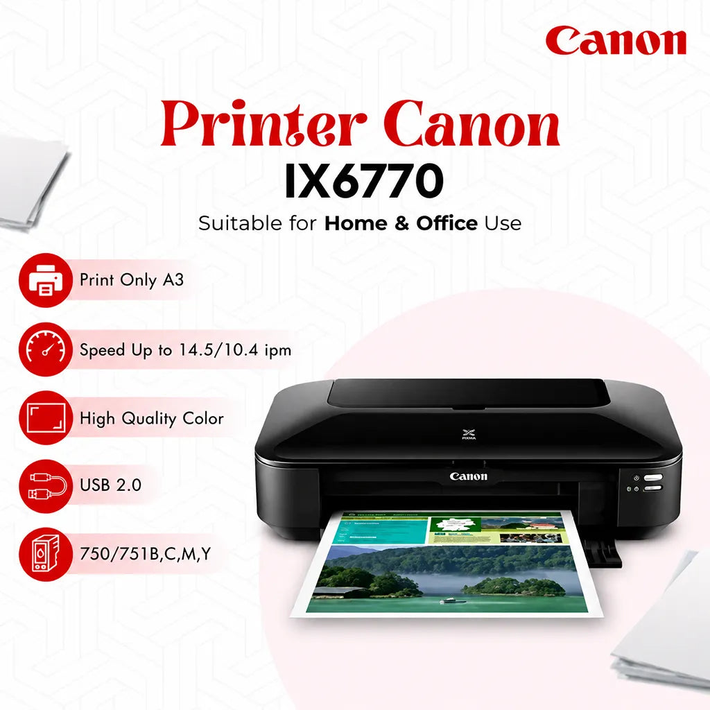 Canon PIXMA iX6770 A3 colour printer with USB 2.0 connectivity and 14.5/10.4 ipm print speed -tpstech.in