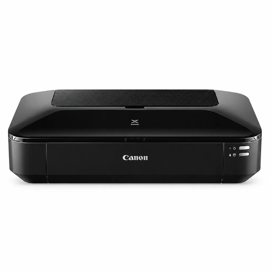 Canon PIXMA iX6870 A3+ Inkjet Printer compact closed front view with Wi-Fi power buttons and sleek black finish -tpstech.in