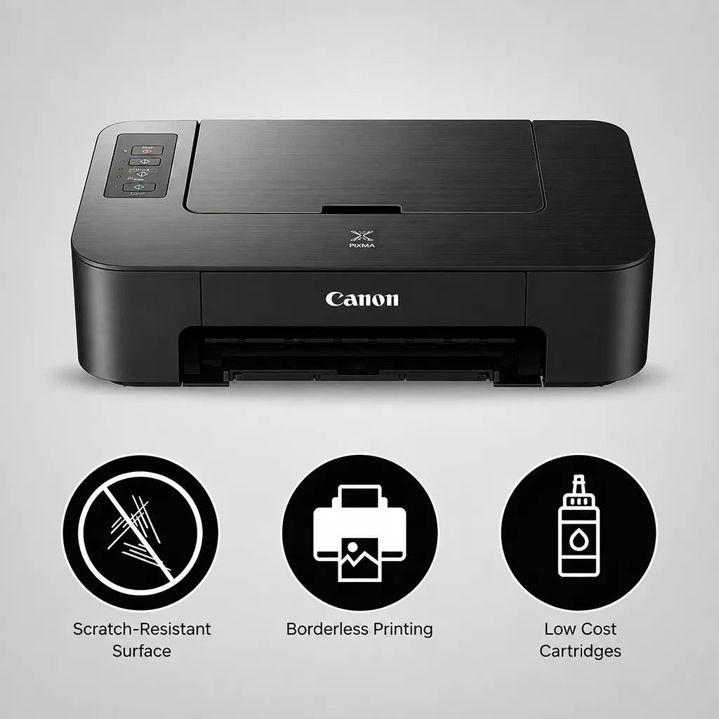 Canon PIXMA TS207 single function colour inkjet printer with scratch resistant surface and borderless printing tpstech.in