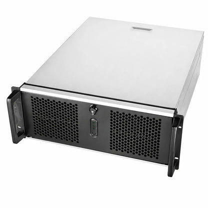 Chenbro RM41300 4U High Performance Industrial Server Chassis with E-ATX front left angle view highlighting rackmount handles and ventilated front panel -tpstech.in