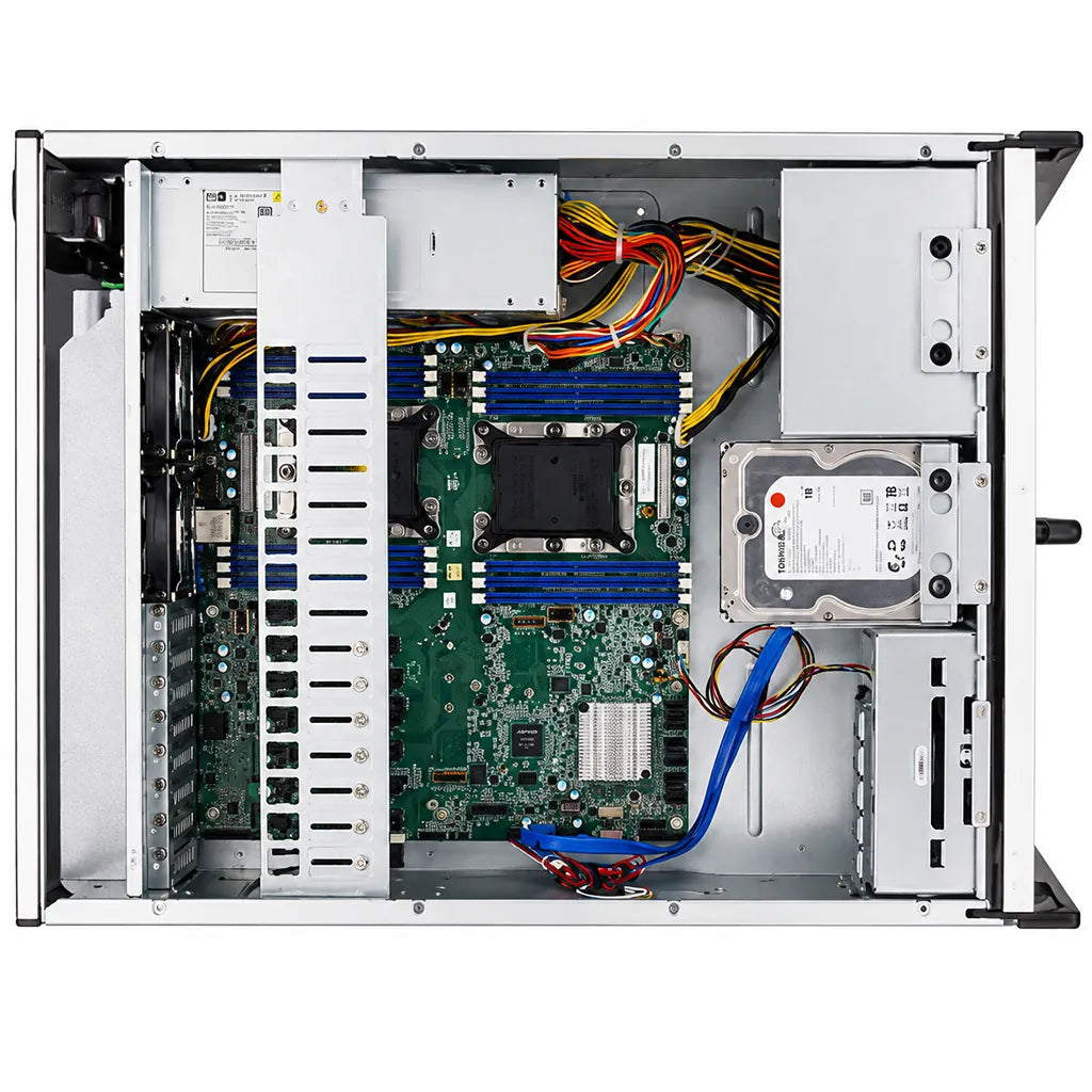 Chenbro RM41300 4U High Performance Industrial Server Chassis with E-ATX internal layout showing motherboard compartment, drive bays, expansion slots, and cable management -tpstech.in