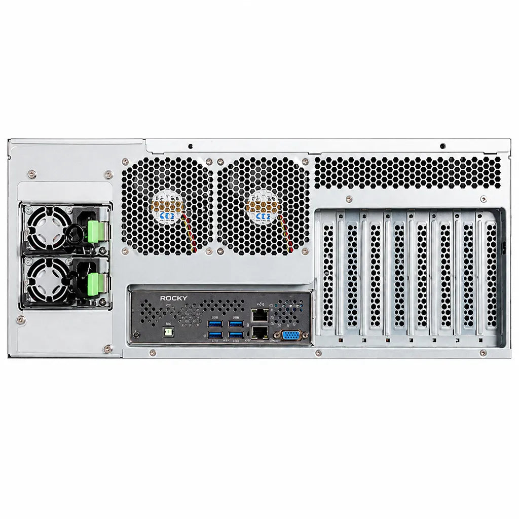 Chenbro RM41300 4U High Performance Industrial Server Chassis with E-ATX rear view displaying redundant power supply, cooling fans, expansion slots, and rear I/O panel -tpstech.in