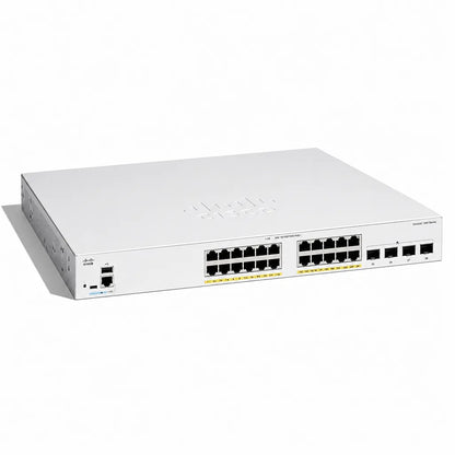 Cisco C1300-24FP-4X 24-Port Full PoE Gigabit Managed Switch right angled view with 4x 10G SFP+ uplinks on white background -tpstech.in