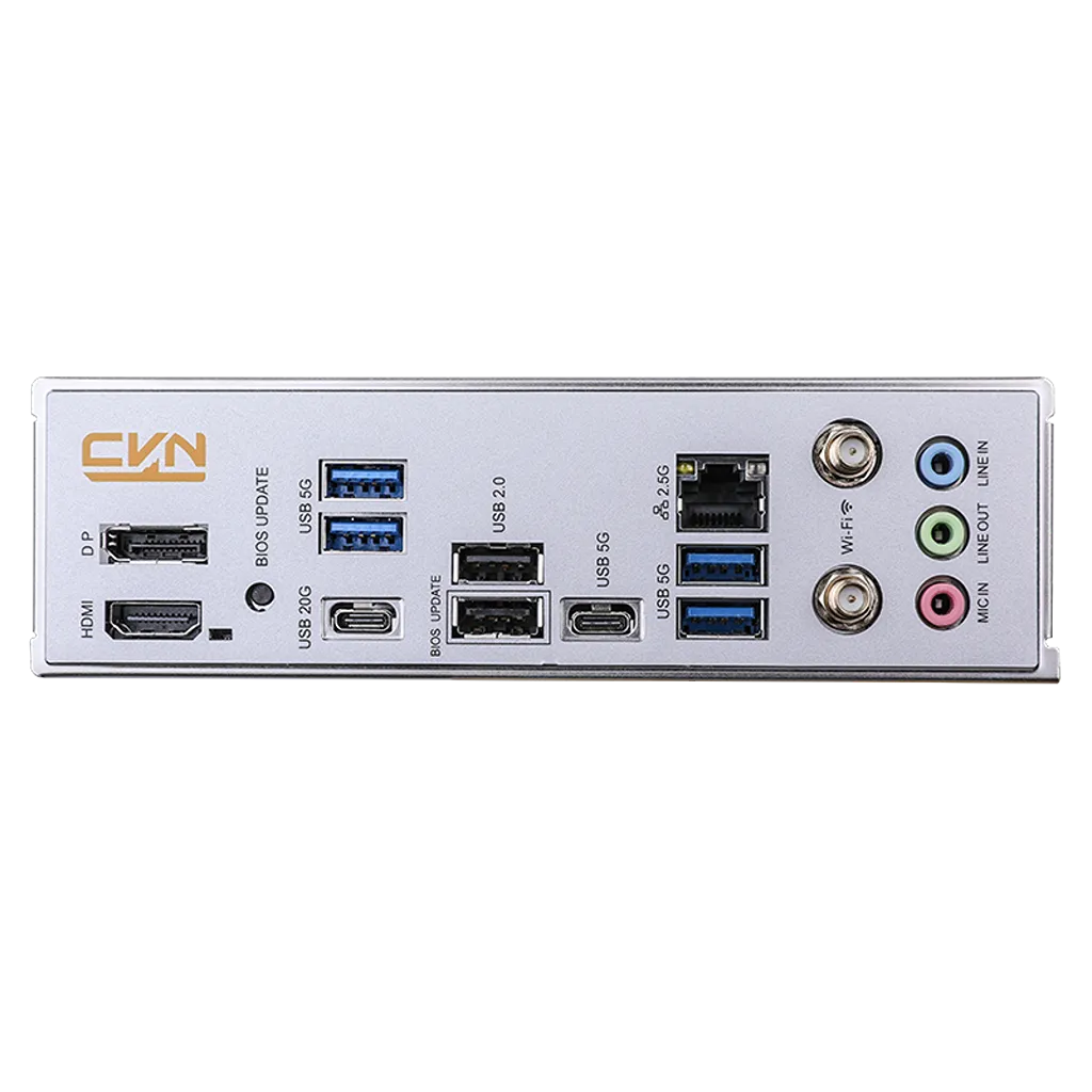 Colorful CVN B860M GAMING FROZEN V20 Wi-Fi 6 Intel B860 LGA1851 DDR5 mATX Motherboard rear I/O panel with USB ports, HDMI, DisplayPort, 2.5G LAN and Wi-Fi antenna connectors -tpstech.in