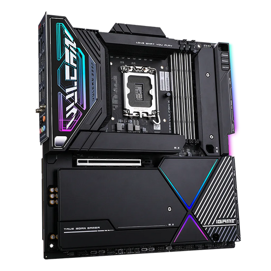 Colorful iGame Z890 VULCAN X V20 premium Intel Z890 gaming motherboard perspective view with RGB heatsinks and PCIe 5.0 expansion -tpstech.in