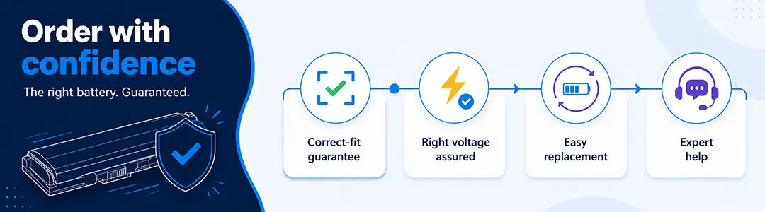 Order with confidence on TPS Tech — correct fit guarantee, right voltage assured, easy replacement, and expert help available. The right laptop battery, guaranteed