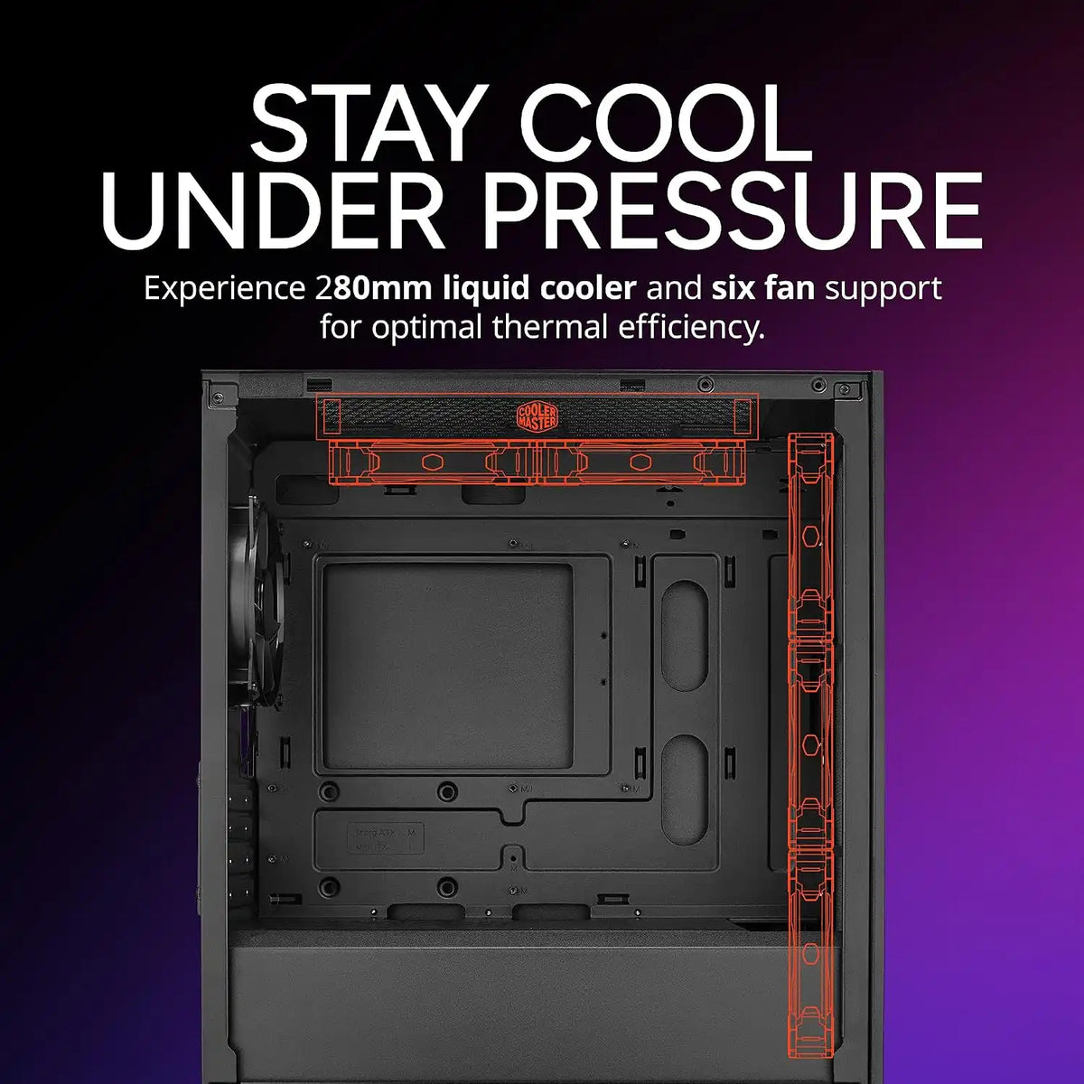 Fan and liquid cooling layout schematic of Cooler Master Elite 301 Lite with 280mm radiator and six fan support -tpstech.in