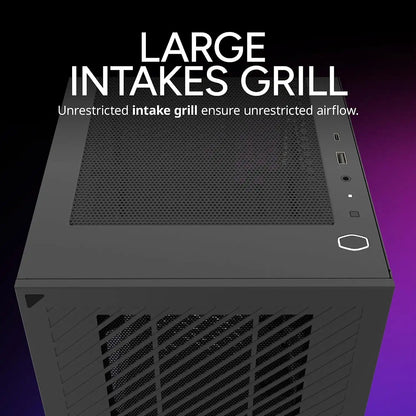 Top angle view of Cooler Master Elite 301 Lite computer case showcasing the large mesh intake ventilation grill -tpstech.in