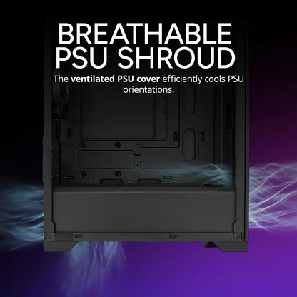 Internal view of Cooler Master Elite 301 Lite Micro-ATX cabinet highlighting the breathable ventilated PSU shroud -tpstech.in