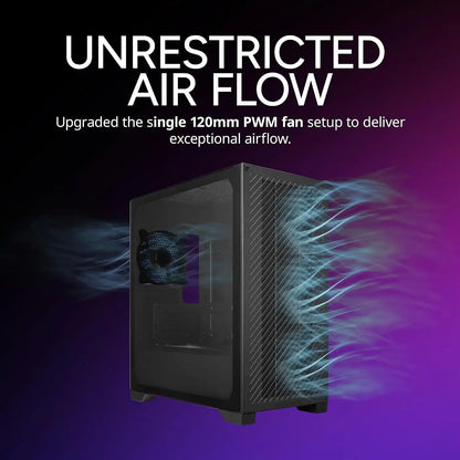 Cooler Master Elite 301 Lite Tempered Glass Micro-ATX Mini Tower Computer Case showing unrestricted airflow paths -tpstech.in