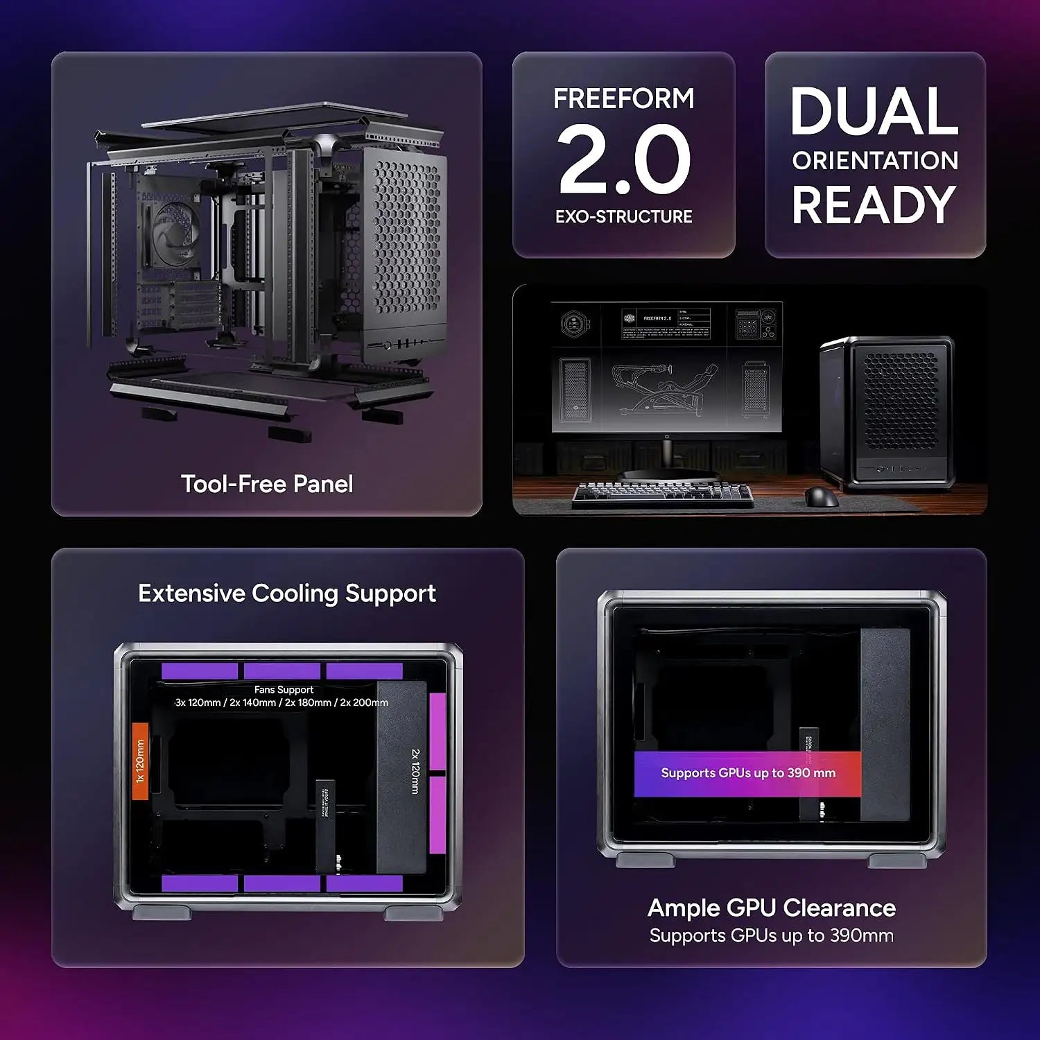 Cooler Master Master Frame 400 Mesh tempered glass Micro-ATX open-frame PC case featuring FreeForm 2.0 exo-structure and dual orientation ready design -tpstech.in