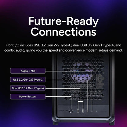 Cooler Master Master Frame 400 Mesh tempered glass Micro-ATX open-frame PC case with future-ready front I/O USB Type-C dual USB Type-A and audio connectivity -tpstech.in