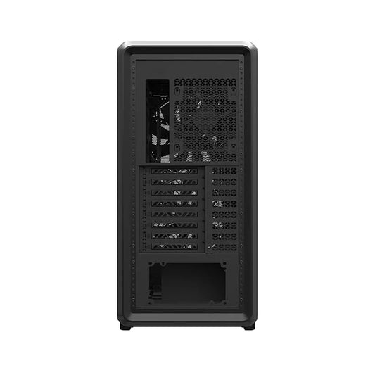 Cooler Master MasterFrame 600 Mesh ARGB Open-Frame E-ATX Mid Tower PC Case Black rear view showing expansion slots, rear fan mount and PSU area -tpstech.in