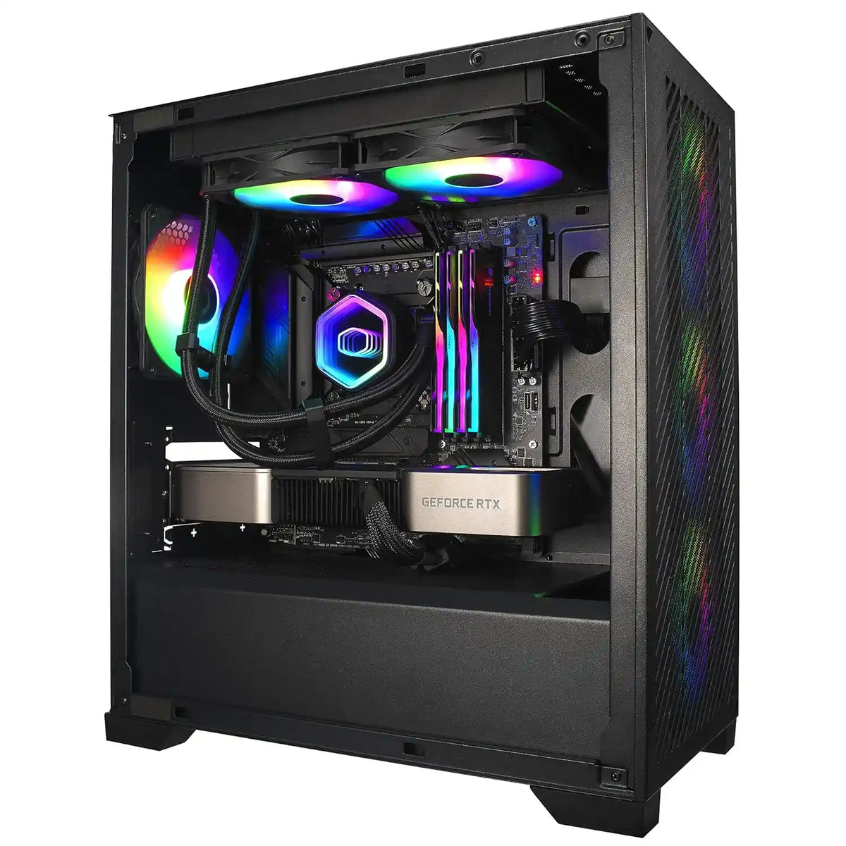 Cooler Master MasterLiquid 360 Core II ARGB Liquid CPU Cooler Black installed in a gaming PC with RGB lighting -tpstech.in