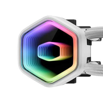 Cooler Master MasterLiquid 360 Core II ARGB 360mm AIO CPU Liquid Cooler White Close Up of Pump Block and Tubes -tpstech.in