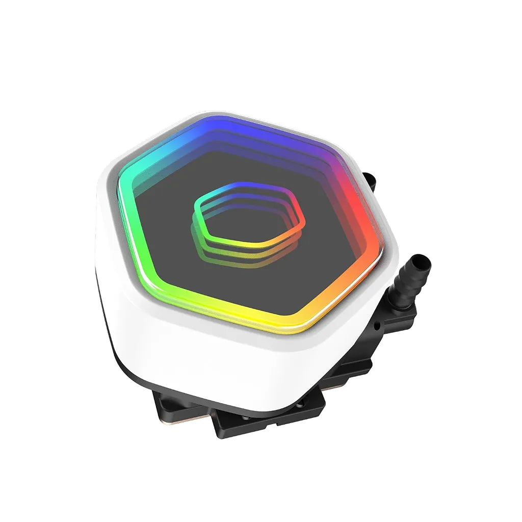 Cooler Master MasterLiquid 360 Core II ARGB 360mm AIO CPU Liquid Cooler White Top View of ARGB Pump Block -tpstech.in