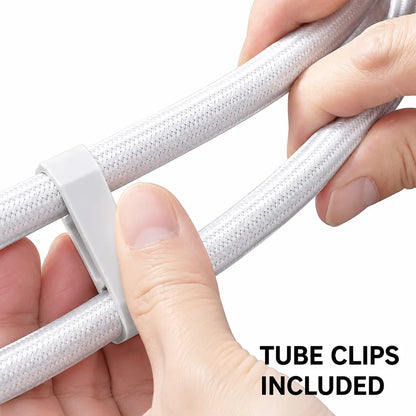Cooler Master MasterLiquid Atmos II Pixel LED 240mm ARGB AIO Liquid CPU Cooler White braided tubes with included tube clips close-up -tpstech.in