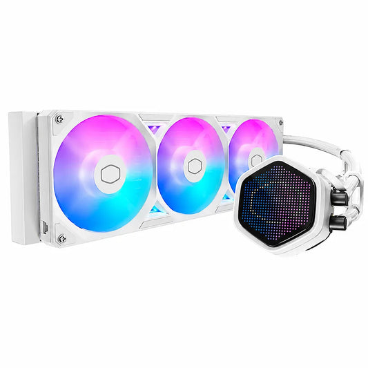 Cooler Master MasterLiquid Atmos II Pixel LED 360mm ARGB Liquid CPU Cooler White with 360mm radiator, Pixel LED pump and triple ARGB fans main product view -tpstech.in