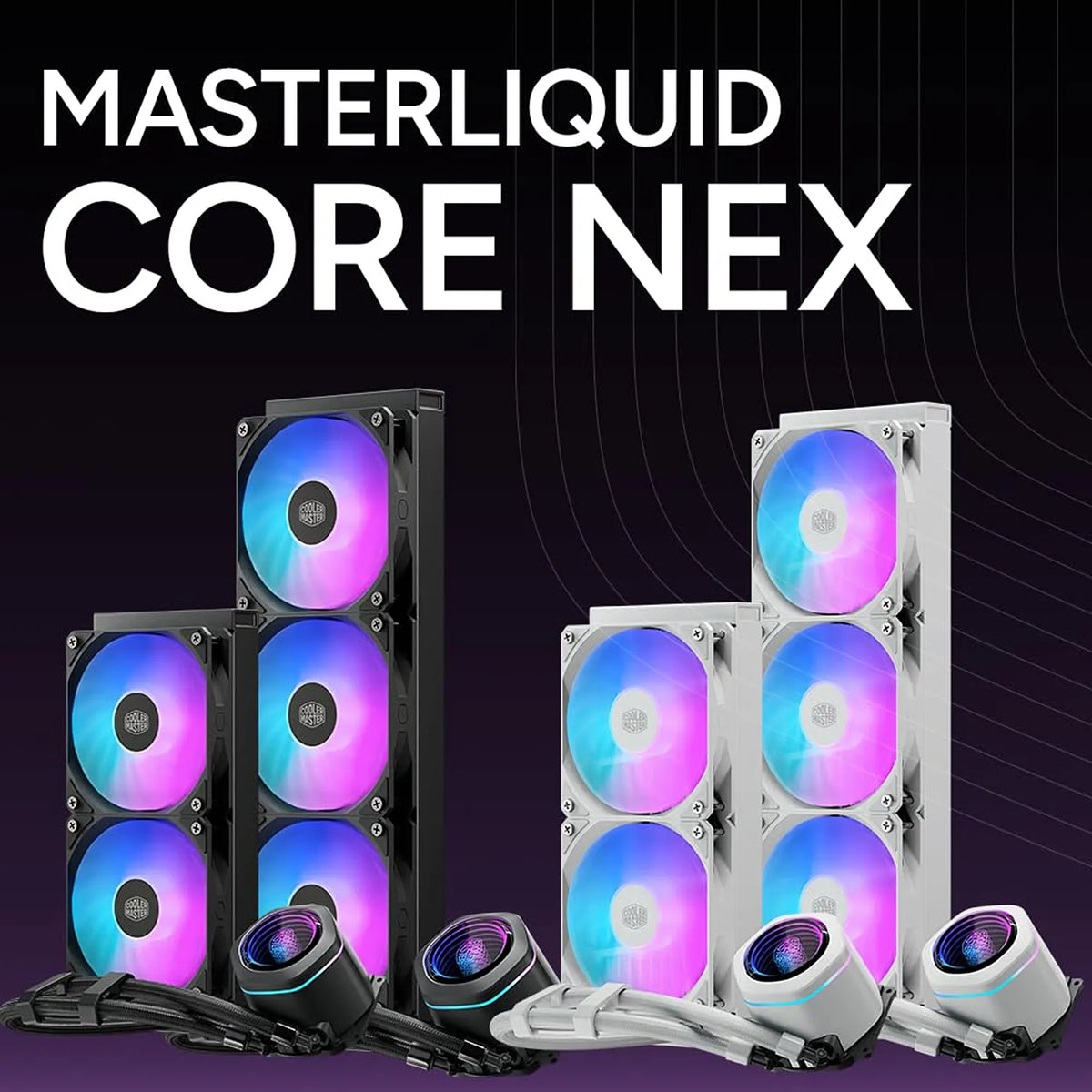 Cooler Master MasterLiquid Core Nex 240 ARGB AIO Liquid CPU Cooler Black MasterLiquid Core Nex series with black and white cooling configurations -tpstech.in