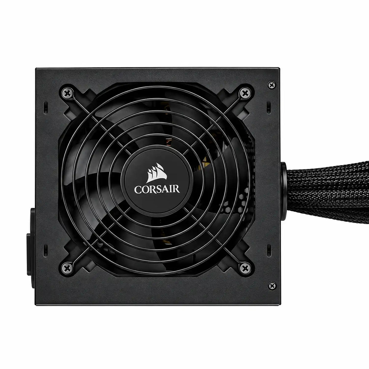 Corsair CX Series CX650 650W 80 PLUS Bronze Power Supply top view highlighting low noise cooling fan grille and logo tpstech.in