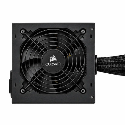 Corsair CX Series CX650 650W 80 PLUS Bronze Power Supply top view highlighting low noise cooling fan grille and logo tpstech.in