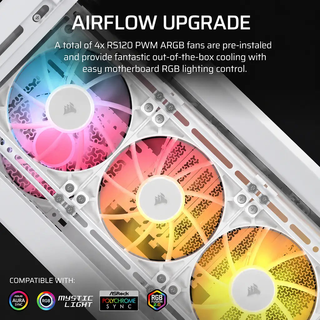 CORSAIR FRAME 4000D LCD RS ARGB White PC Case with four pre-installed RS120 PWM ARGB fans for efficient cooling and synchronized RGB lighting -tpstech.in
