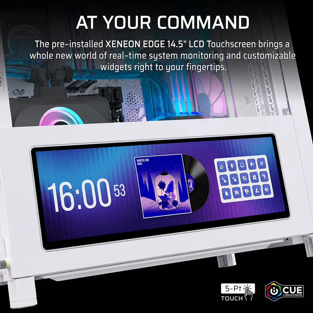 CORSAIR FRAME 4000D LCD RS ARGB White PC Case with integrated XENEON EDGE 14.5-inch LCD touchscreen for real-time system monitoring -tpstech.in