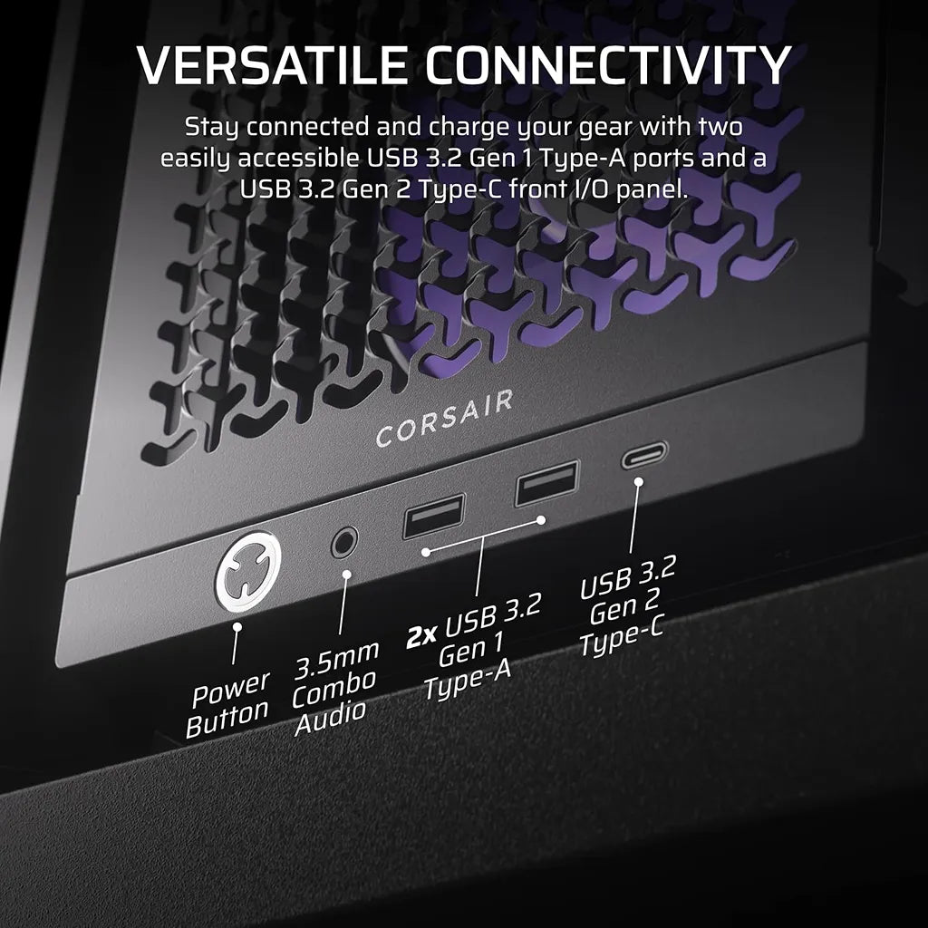 CORSAIR FRAME 4000D RS ARGB Mid-Tower PC Case Black featuring USB 3.2 Gen 2 Type-C, dual USB 3.2 Gen 1 Type-A ports and 3.5mm audio combo jack -tpstech.in