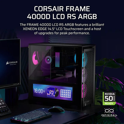 CORSAIR FRAME 4000D RS ARGB Mid-Tower PC Case Black with integrated 14.5-inch XENEON EDGE LCD touchscreen display and ARGB cooling fans -tpstech.in