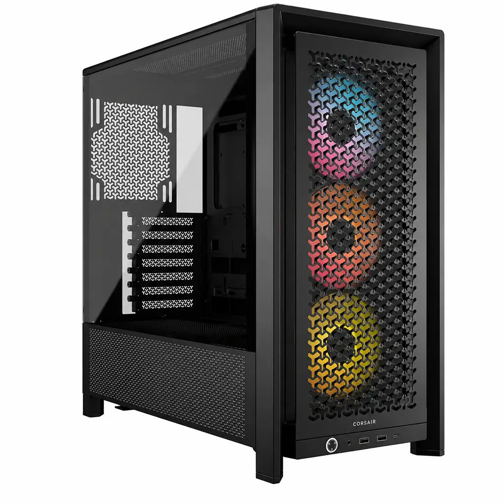 CORSAIR FRAME 4000D RS ARGB Mid-Tower PC Case Black front view with tempered glass side panel, high airflow mesh front and pre-installed ARGB fans -tpstech.in