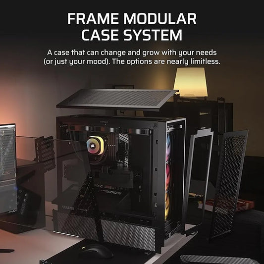 CORSAIR FRAME 4000D RS ARGB Mid-Tower PC Case Black featuring the FRAME modular case system for customizable PC builds with tempered glass side panel -tpstech.in