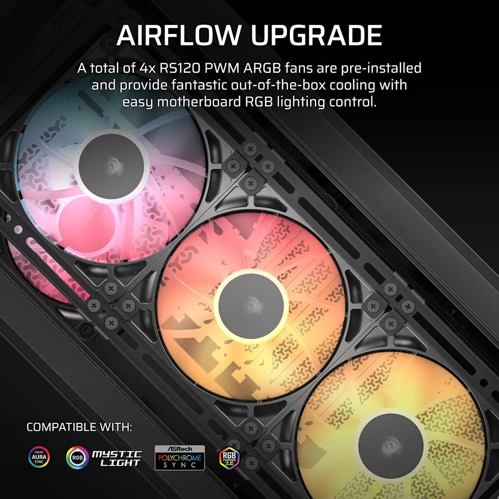 CORSAIR FRAME 4000D RS ARGB Mid-Tower PC Case Black with four pre-installed RS120 PWM ARGB fans supporting motherboard RGB synchronization -tpstech.in