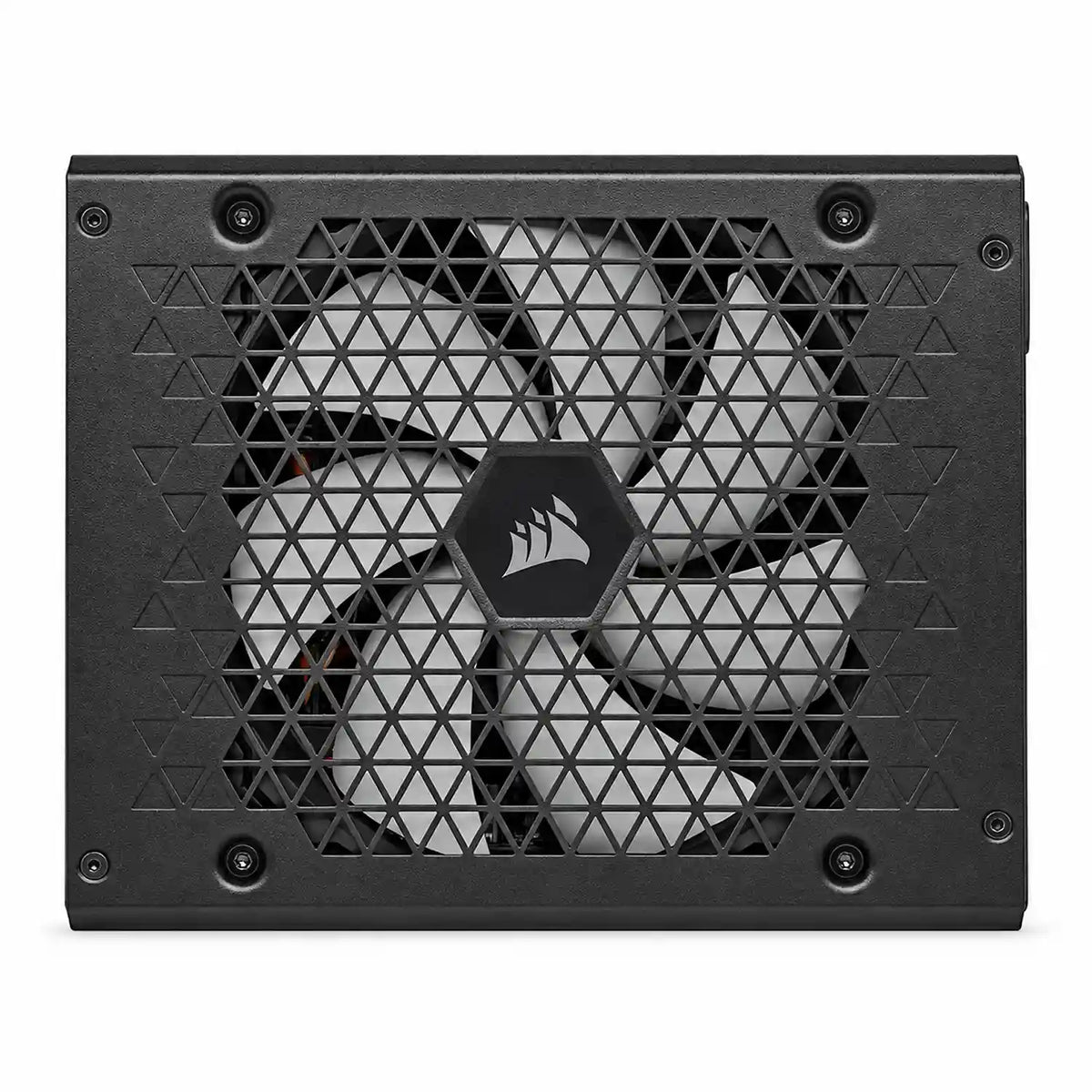 Corsair HX Series HX1200i 3.0 SMPS 1200W Fully Modular Power Supply top view showing triangular mesh cooling fan grille tpstech.in