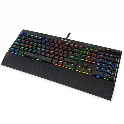 Corsair K70 LUX RGB Mechanical Gaming Keyboard elevated angle view with soft touch detachable palm rest tpstech.in