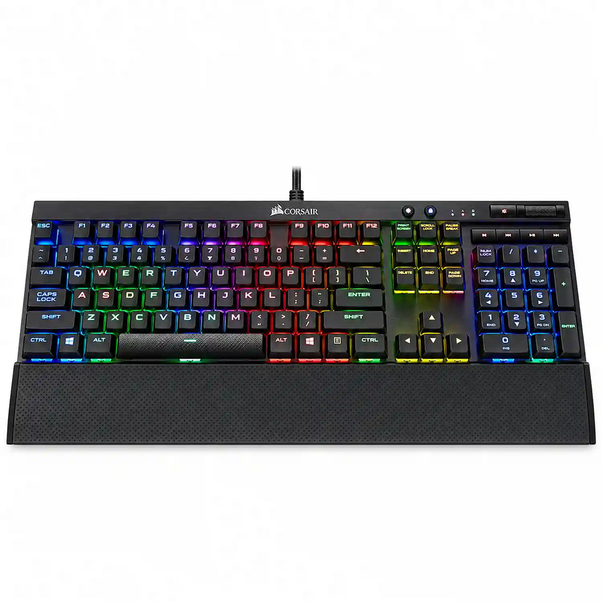 Corsair K70 LUX RGB Mechanical Gaming Keyboard straight top view highlighting media controls and volume roller tpstech.in