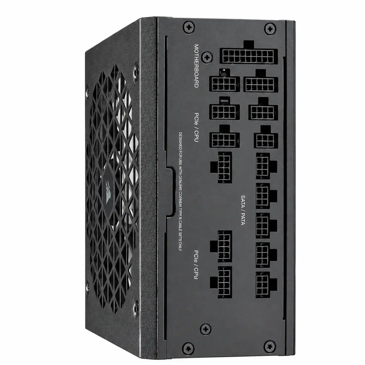 Corsair RM1000X Shift 1000W 80 Plus Gold ATX 3.1 SMPS perspective view highlighting innovative side cable connector panel tpstech.in