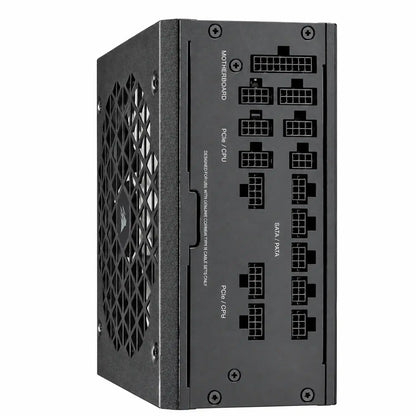 Corsair RM1000X Shift 1000W 80 Plus Gold ATX 3.1 SMPS perspective view highlighting innovative side cable connector panel tpstech.in