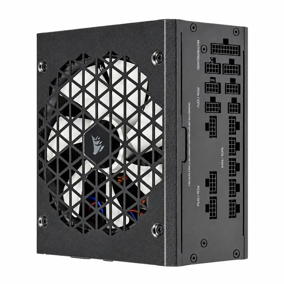 Corsair RM1000X Shift 1000W 80 Plus Gold ATX 3.1 SMPS side interface modular ports and white intake fan tpstech.in