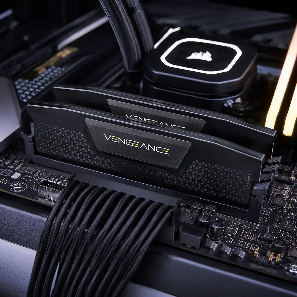 CORSAIR Vengeance DDR5 RAM 96GB (2x48GB) 7200MHz CL40 Desktop Memory Kit showing front and rear sides with DDR5 label and product information -tpstech.in