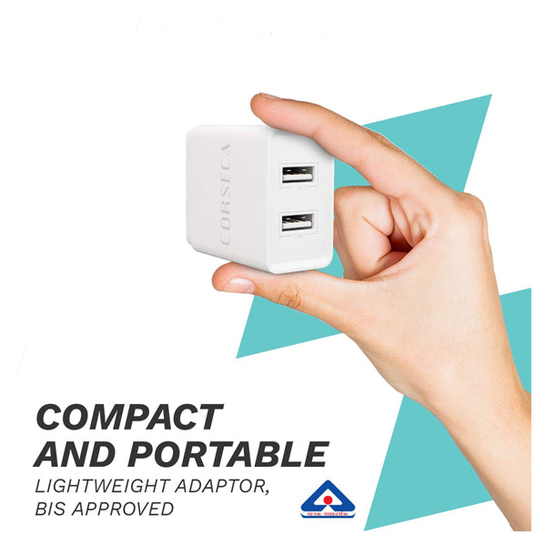 CORSECA Flash 24W 2.4A Mobile Charger with Detachable Cable - White