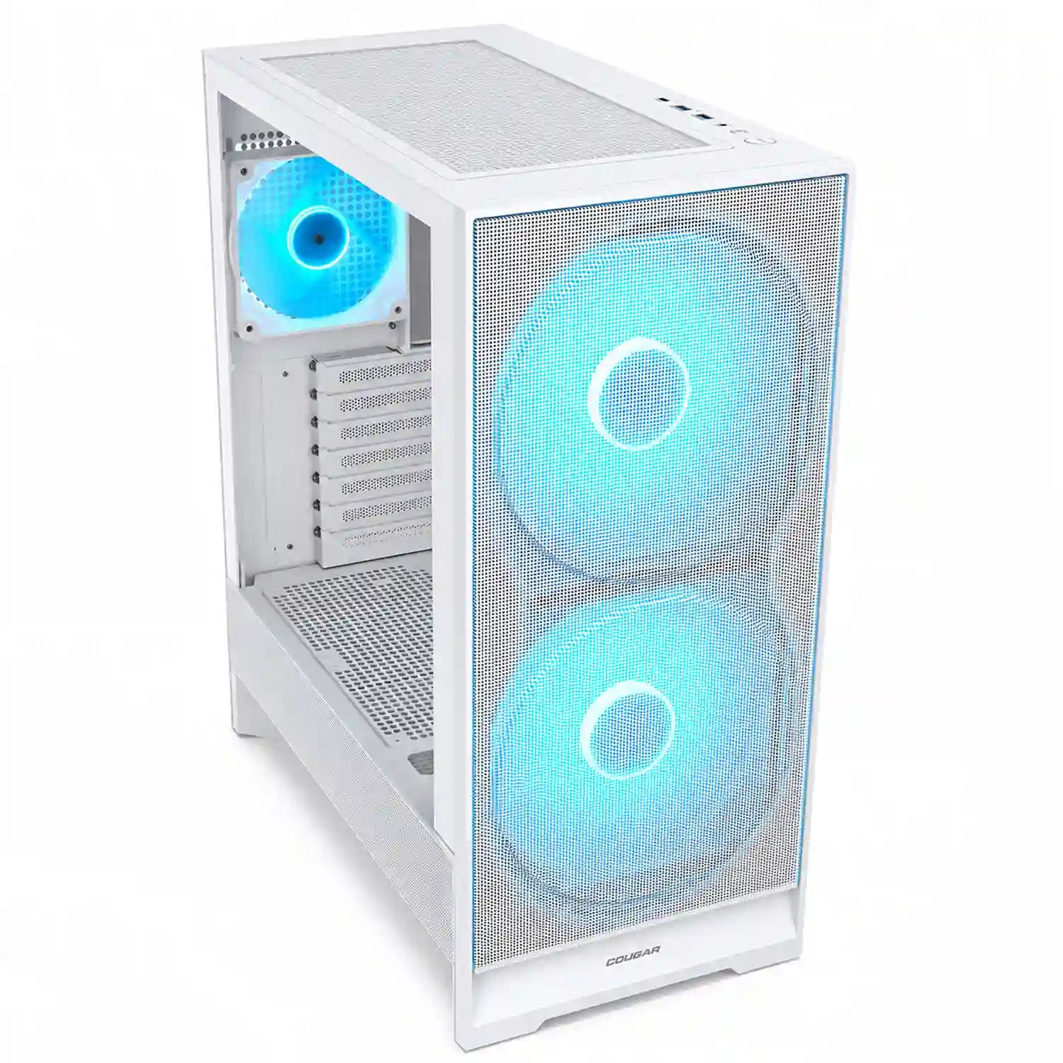 COUGAR AIRFACE 180 White gaming PC case front and side view with ARGB fans -tpstech.in