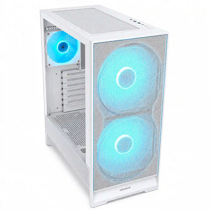 COUGAR AIRFACE 180 White gaming PC case front and side view with ARGB fans -tpstech.in