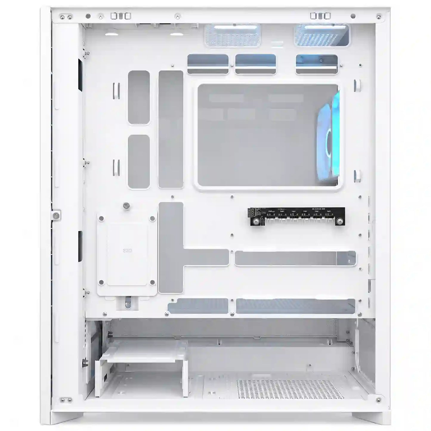 COUGAR AIRFACE 180 White PC case side interior showing cable management space and storage mounting areas -tpstech.in