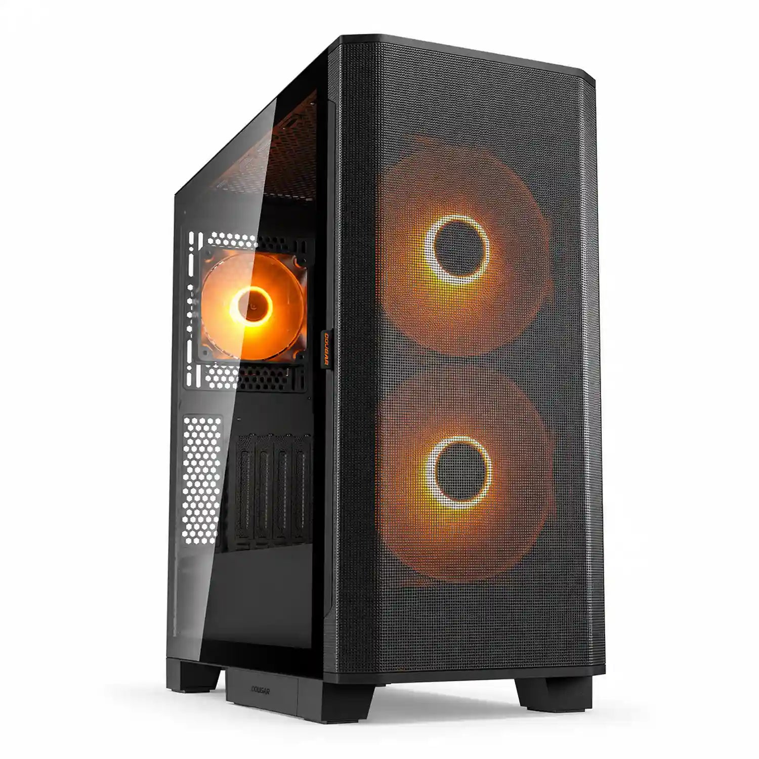 COUGAR Airface Flo RGB Black mid-tower gaming PC case front view with dual 180mm ARGB PWM fans -tpstech.in