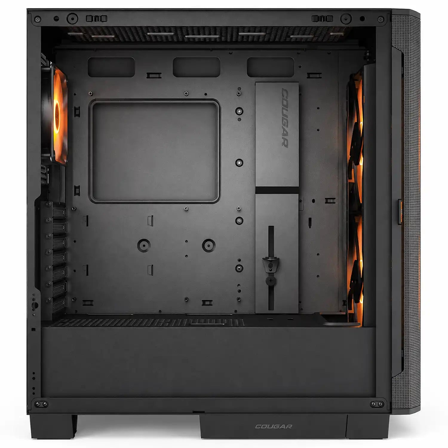 COUGAR Airface Flo RGB Black gaming PC case rear panel showing exhaust fan, expansion slots and PSU area -tpstech.in
