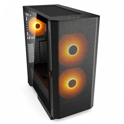 COUGAR Airface Flo RGB Black high-airflow gaming PC case angled view with mesh front panel and ARGB fans -tpstech.in