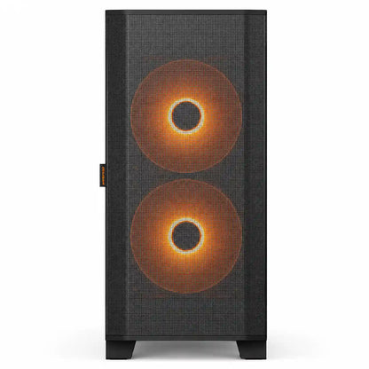 COUGAR Airface Flo RGB Black PC case showing mesh front panel and two 180mm ARGB fans -tpstech.in